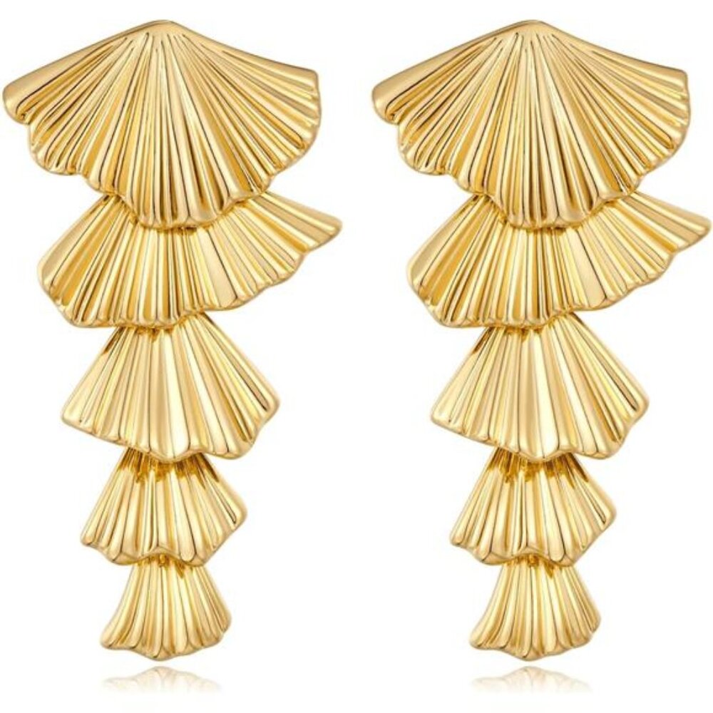 Summer Gold Shell Dangle Earrings Seashell Starfish Drop Dangle for Women